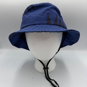 Only NY Blue Fern Print Bucket Hat Ripstop Adjustable Chin Strap Made in USA S/M